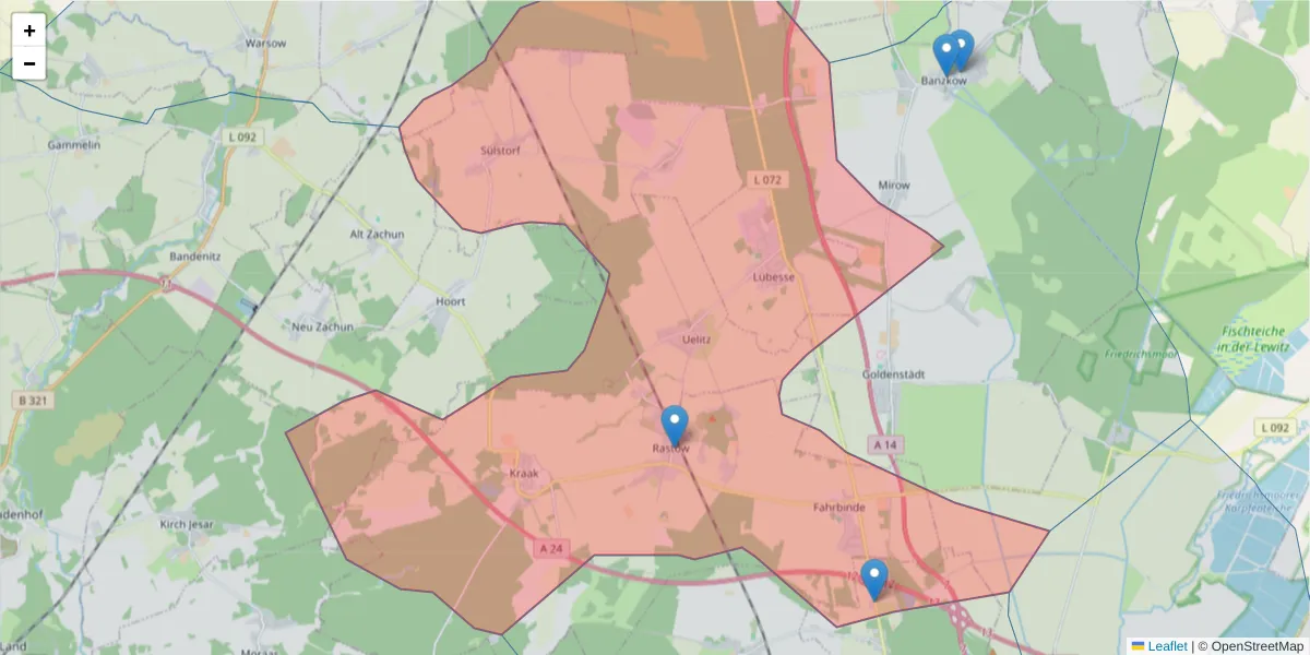 Karte des Postleitzahlen Bereichs  und der umliegenden Postleitzahlen in Deutschland