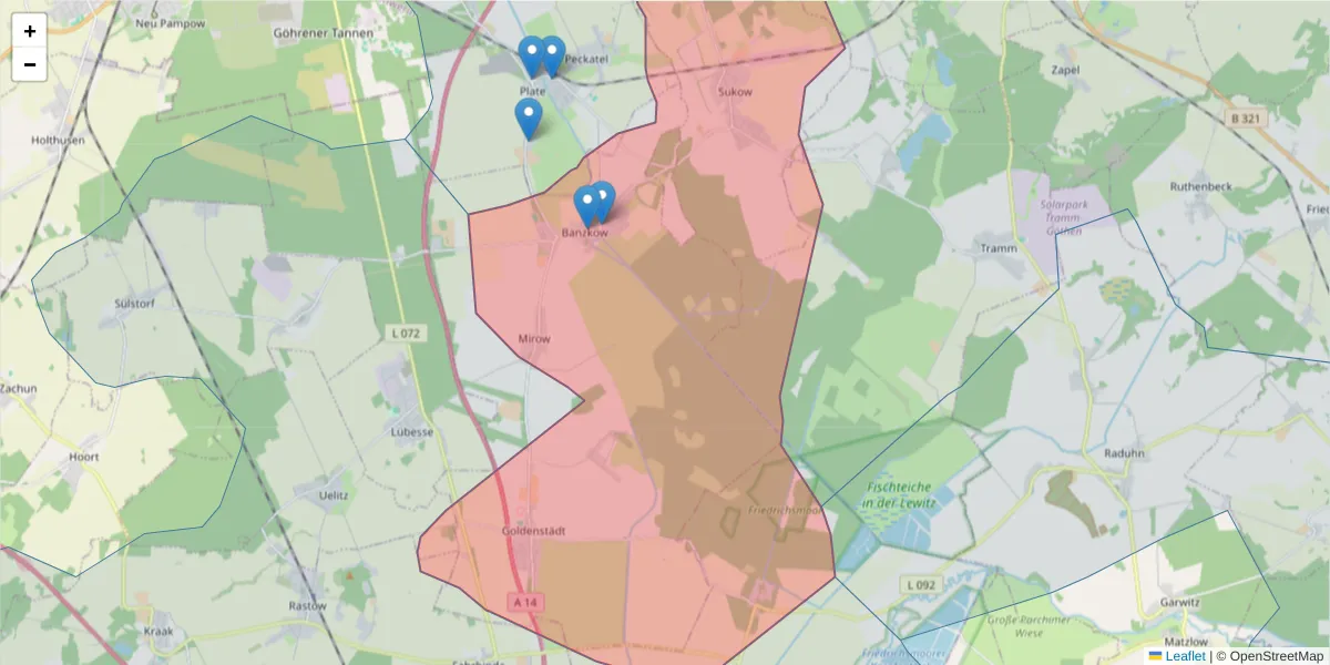 Karte des Postleitzahlen Bereichs  und der umliegenden Postleitzahlen in Deutschland