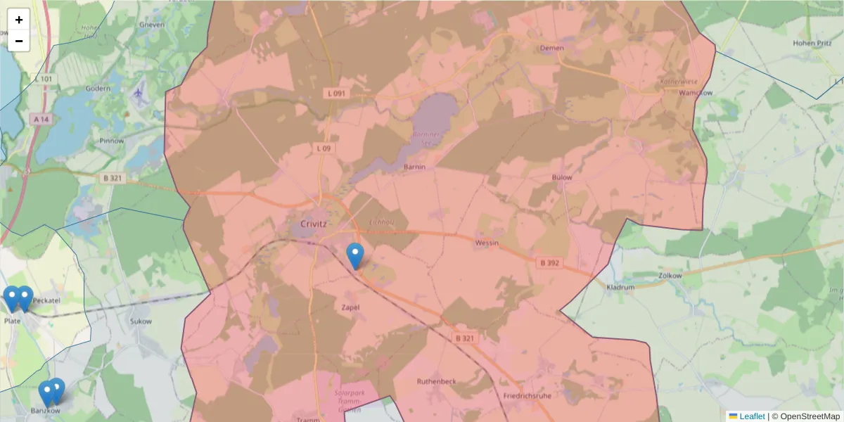 Karte des Postleitzahlen Bereichs  und der umliegenden Postleitzahlen in Deutschland