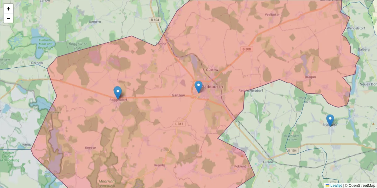 Karte des Postleitzahlen Bereichs  und der umliegenden Postleitzahlen in Deutschland