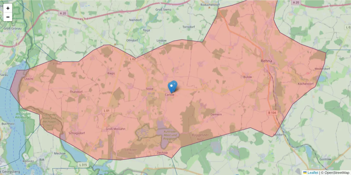 Karte des Postleitzahlen Bereichs  und der umliegenden Postleitzahlen in Deutschland