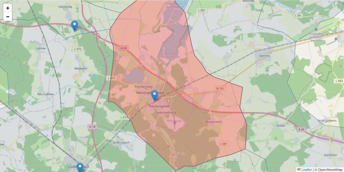 Karte des Postleitzahlen Bereichs  und der umliegenden Postleitzahlen in Deutschland