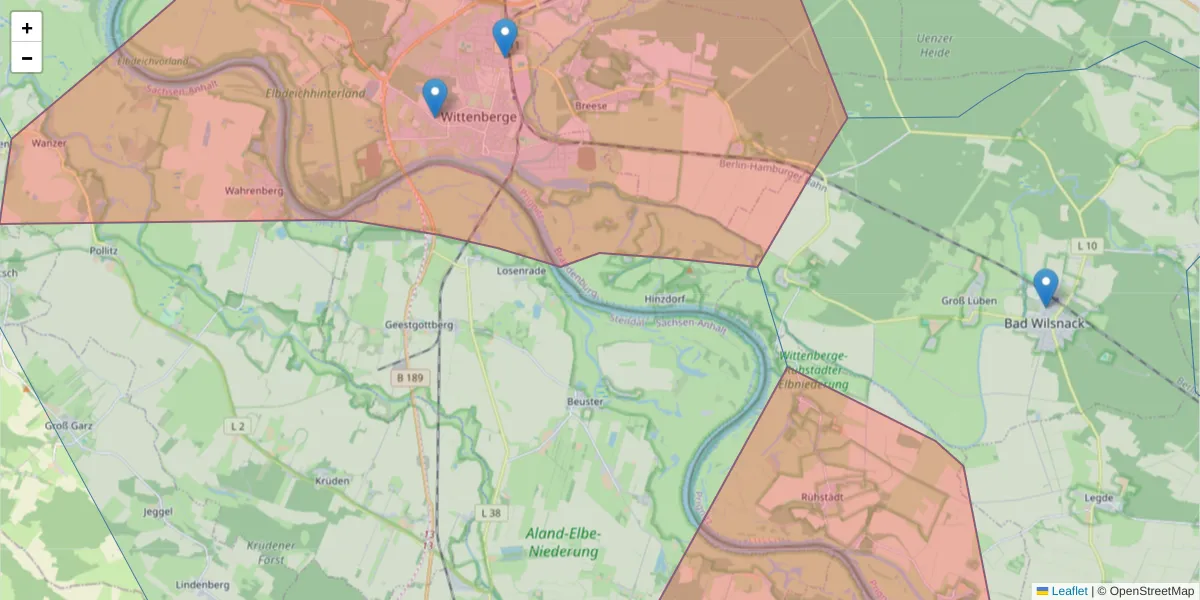 Karte des Postleitzahlen Bereichs  und der umliegenden Postleitzahlen in Deutschland