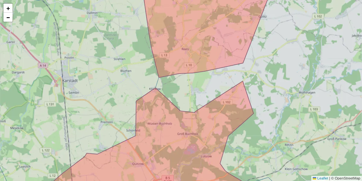 Karte des Postleitzahlen Bereichs  und der umliegenden Postleitzahlen in Deutschland