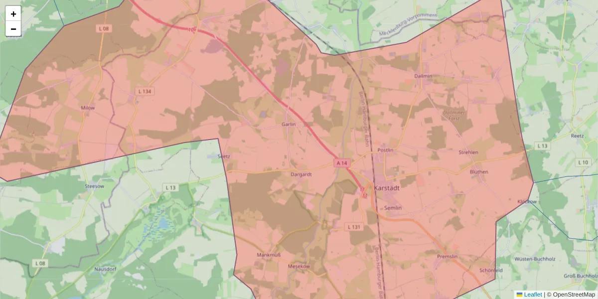 Karte des Postleitzahlen Bereichs  und der umliegenden Postleitzahlen in Deutschland