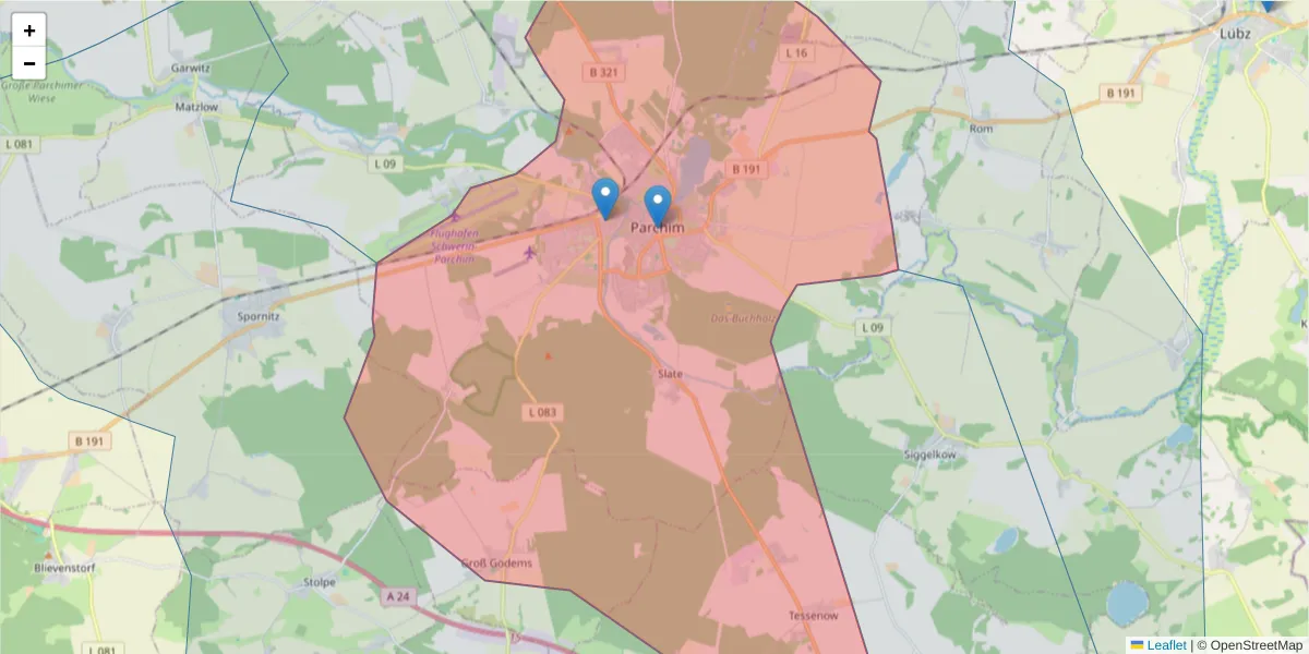 Karte des Postleitzahlen Bereichs  und der umliegenden Postleitzahlen in Deutschland