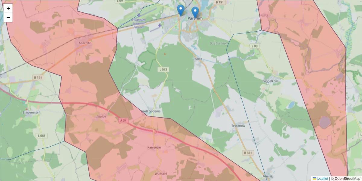 Karte des Postleitzahlen Bereichs  und der umliegenden Postleitzahlen in Deutschland
