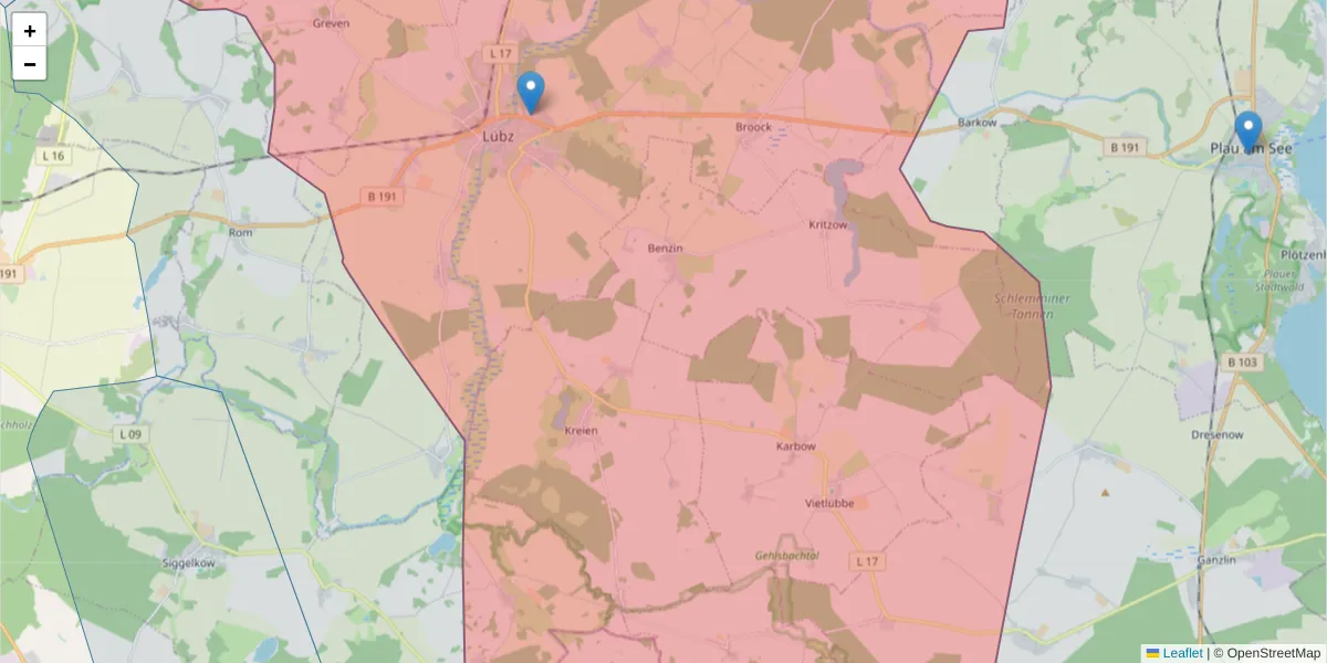 Karte des Postleitzahlen Bereichs  und der umliegenden Postleitzahlen in Deutschland