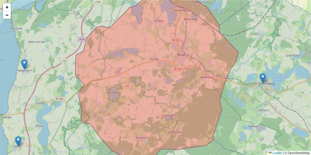 Karte des Postleitzahlen Bereichs  und der umliegenden Postleitzahlen in Deutschland