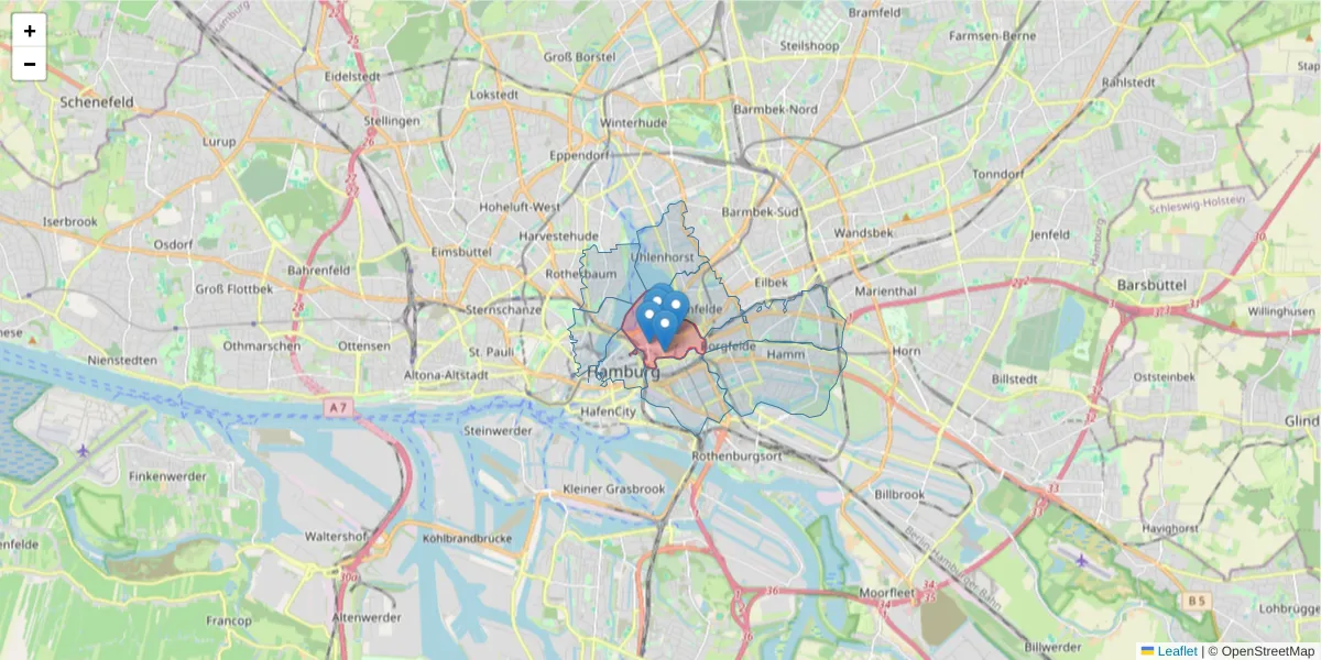 Karte des Postleitzahlen Bereichs  und der umliegenden Postleitzahlen in Deutschland