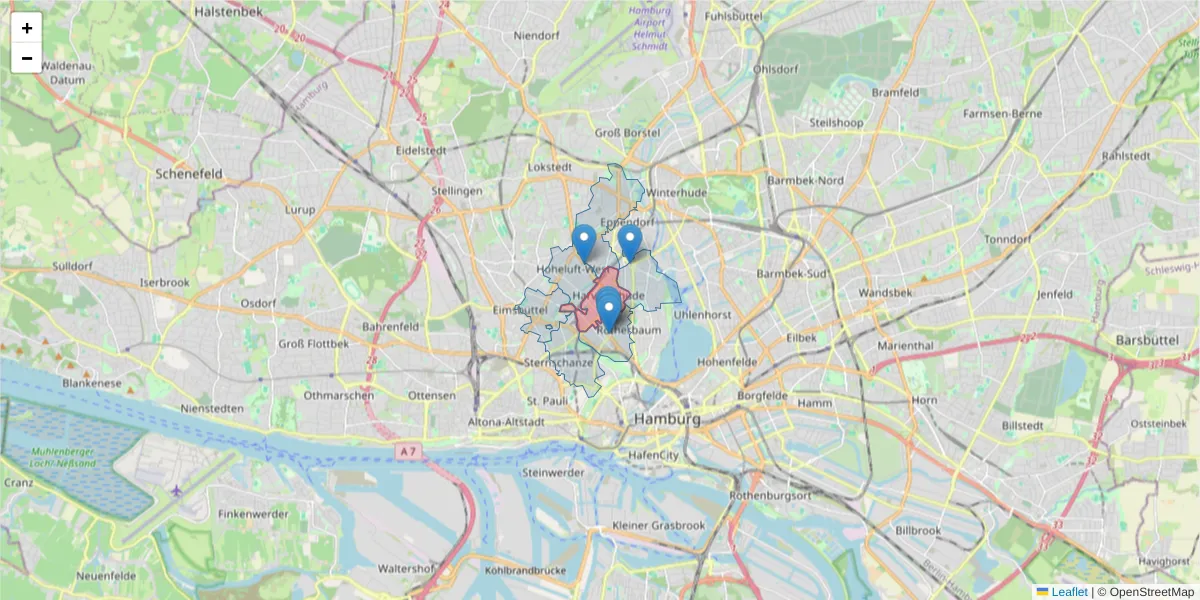 Karte des Postleitzahlen Bereichs  und der umliegenden Postleitzahlen in Deutschland