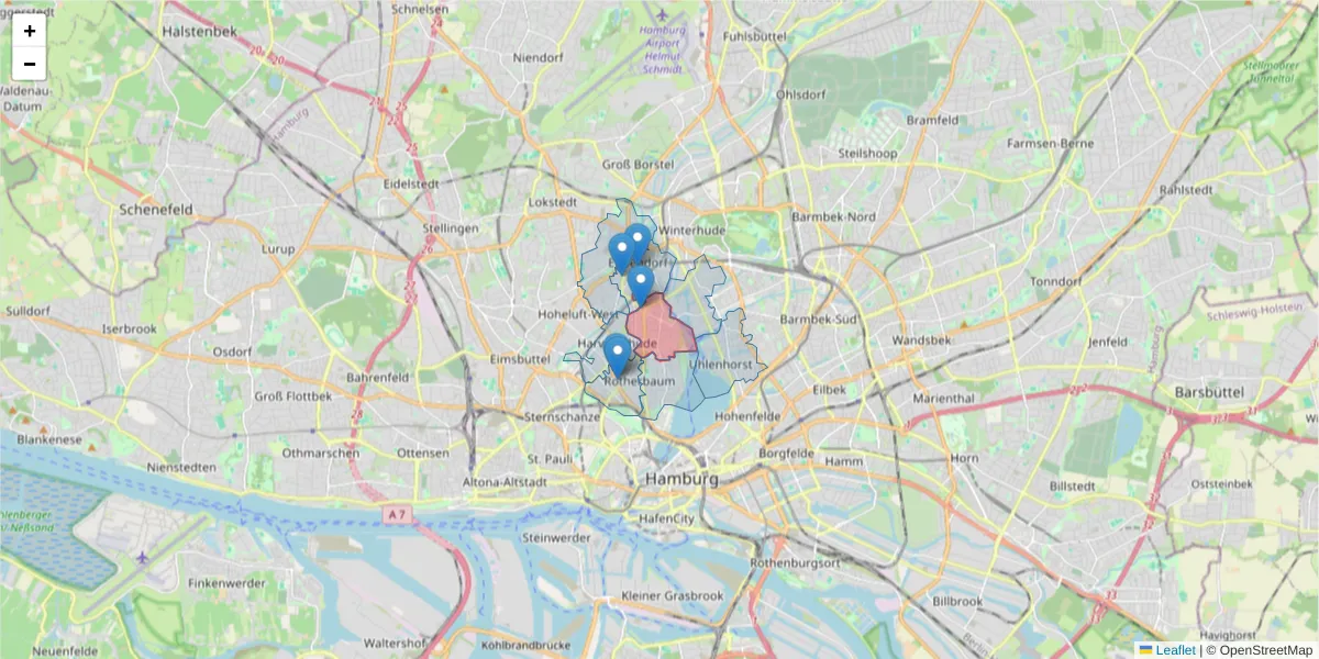 Karte des Postleitzahlen Bereichs  und der umliegenden Postleitzahlen in Deutschland