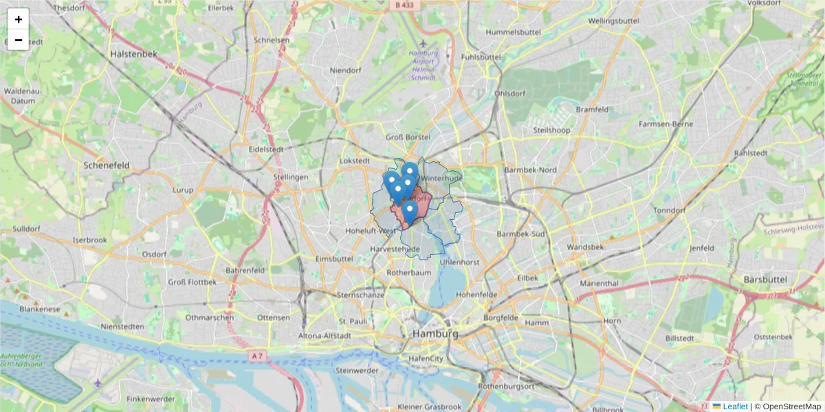 Karte des Postleitzahlen Bereichs  und der umliegenden Postleitzahlen in Deutschland