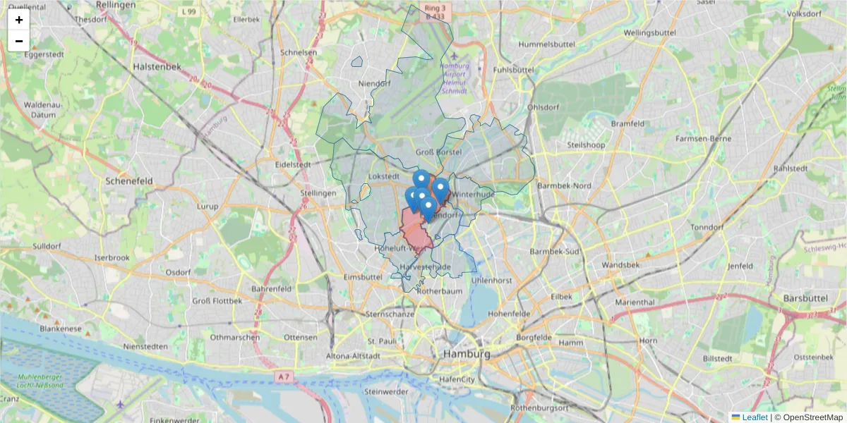 Karte des Postleitzahlen Bereichs  und der umliegenden Postleitzahlen in Deutschland