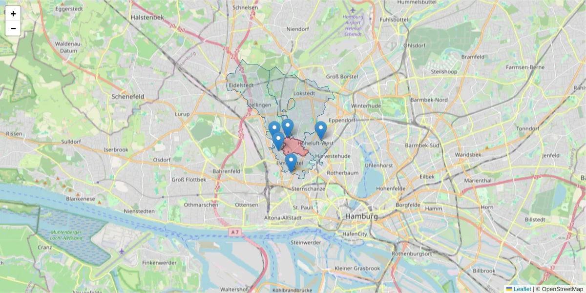 Karte des Postleitzahlen Bereichs  und der umliegenden Postleitzahlen in Deutschland
