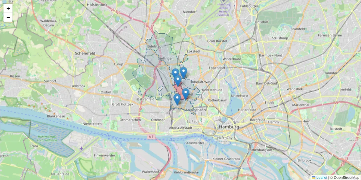 Karte des Postleitzahlen Bereichs  und der umliegenden Postleitzahlen in Deutschland