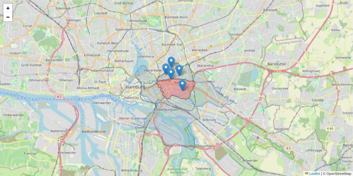 Karte des Postleitzahlen Bereichs  und der umliegenden Postleitzahlen in Deutschland