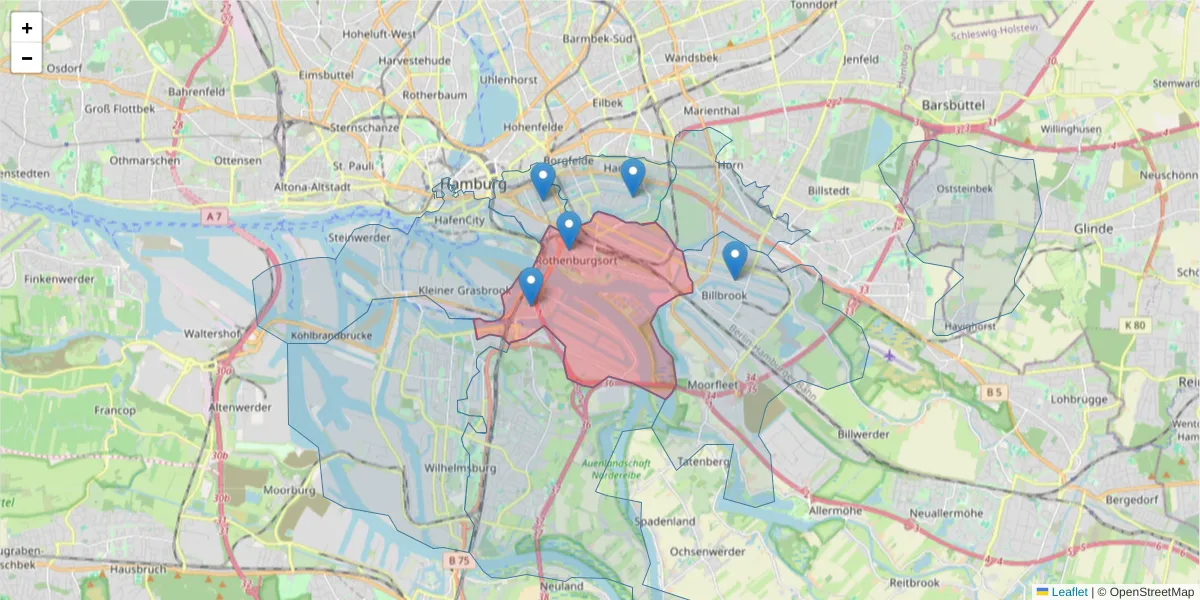 Karte des Postleitzahlen Bereichs  und der umliegenden Postleitzahlen in Deutschland