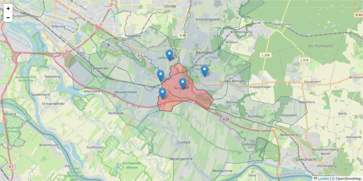 Karte des Postleitzahlen Bereichs  und der umliegenden Postleitzahlen in Deutschland
