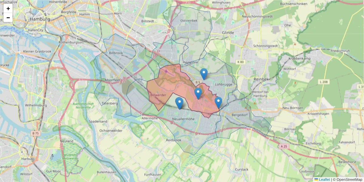 Karte des Postleitzahlen Bereichs  und der umliegenden Postleitzahlen in Deutschland