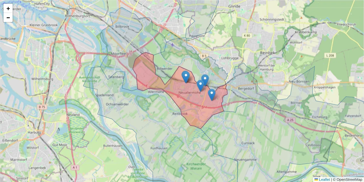 Karte des Postleitzahlen Bereichs  und der umliegenden Postleitzahlen in Deutschland