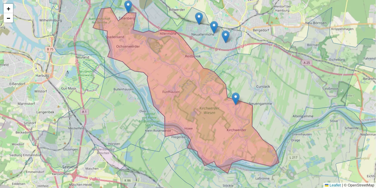 Karte des Postleitzahlen Bereichs  und der umliegenden Postleitzahlen in Deutschland