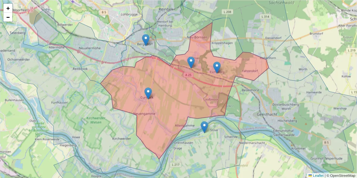 Karte des Postleitzahlen Bereichs  und der umliegenden Postleitzahlen in Deutschland
