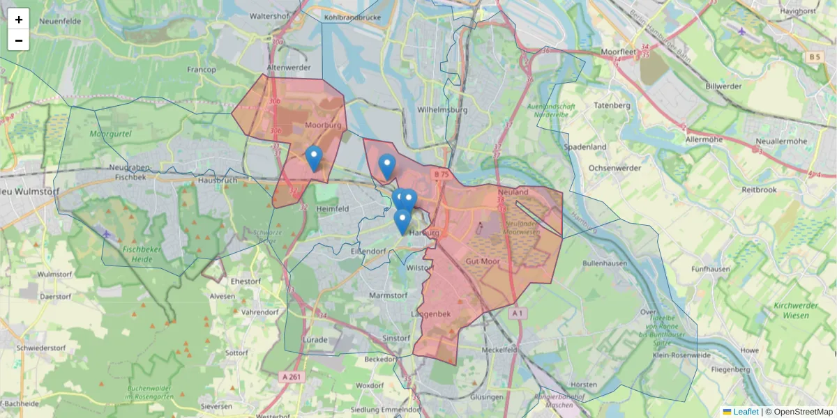Karte des Postleitzahlen Bereichs  und der umliegenden Postleitzahlen in Deutschland