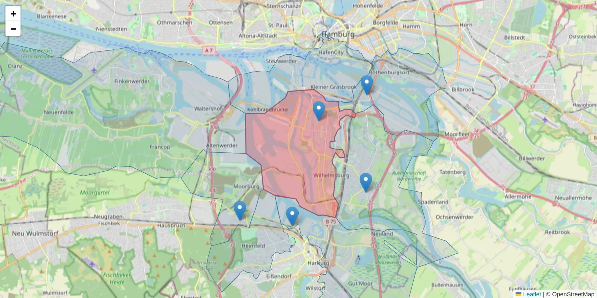 Karte des Postleitzahlen Bereichs  und der umliegenden Postleitzahlen in Deutschland