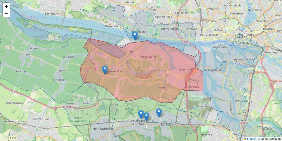 Karte des Postleitzahlen Bereichs  und der umliegenden Postleitzahlen in Deutschland