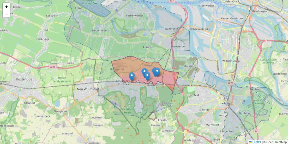 Karte des Postleitzahlen Bereichs  und der umliegenden Postleitzahlen in Deutschland