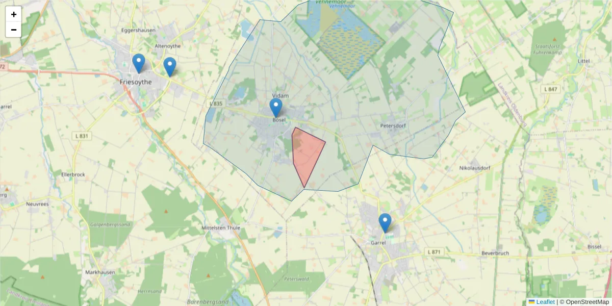 Karte des Postleitzahlen Bereichs  und der umliegenden Postleitzahlen in Deutschland