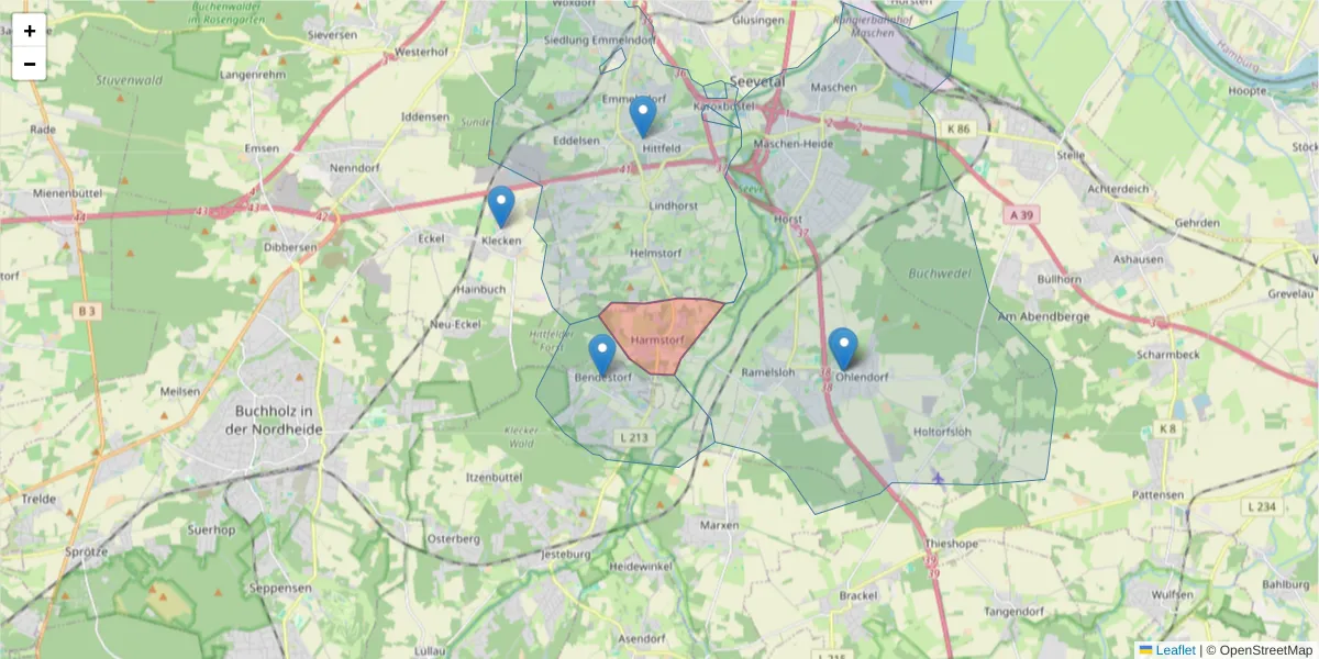 Karte des Postleitzahlen Bereichs  und der umliegenden Postleitzahlen in Deutschland