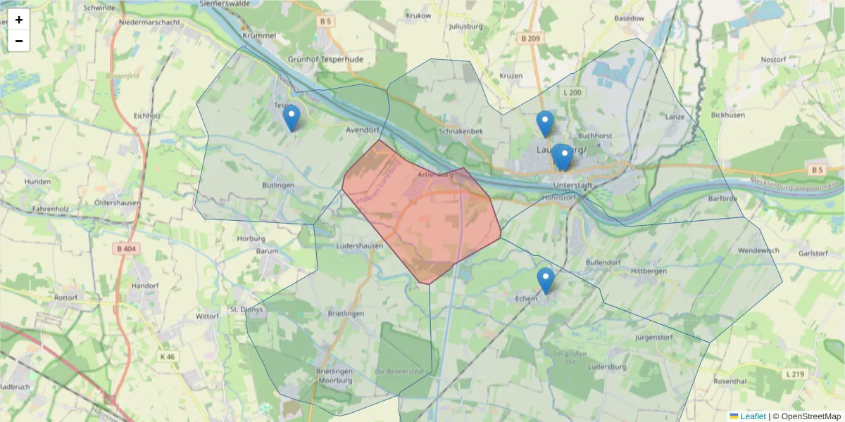 Karte des Postleitzahlen Bereichs  und der umliegenden Postleitzahlen in Deutschland