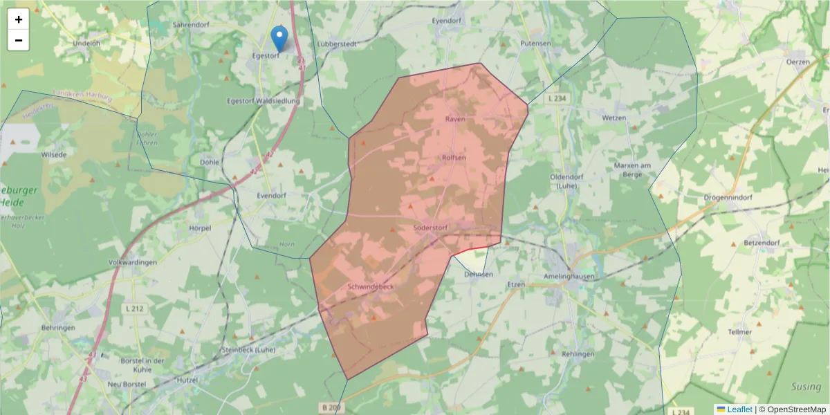Karte des Postleitzahlen Bereichs  und der umliegenden Postleitzahlen in Deutschland