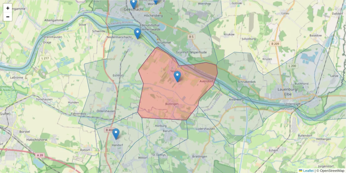 Karte des Postleitzahlen Bereichs  und der umliegenden Postleitzahlen in Deutschland