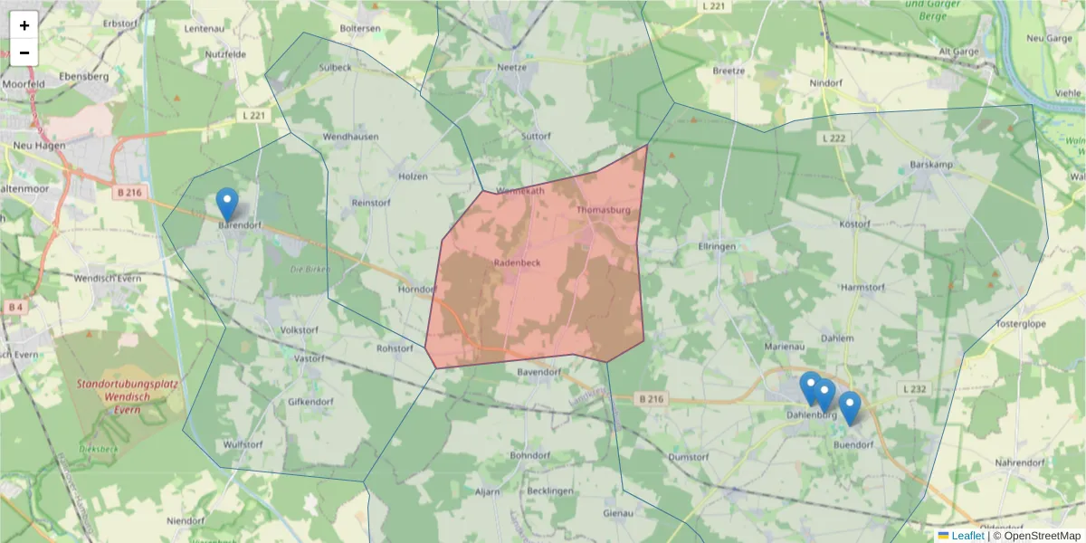Karte des Postleitzahlen Bereichs  und der umliegenden Postleitzahlen in Deutschland