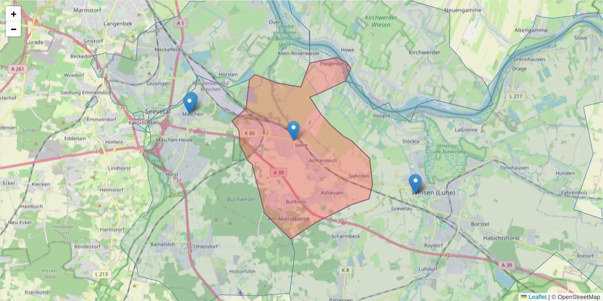 Karte des Postleitzahlen Bereichs  und der umliegenden Postleitzahlen in Deutschland