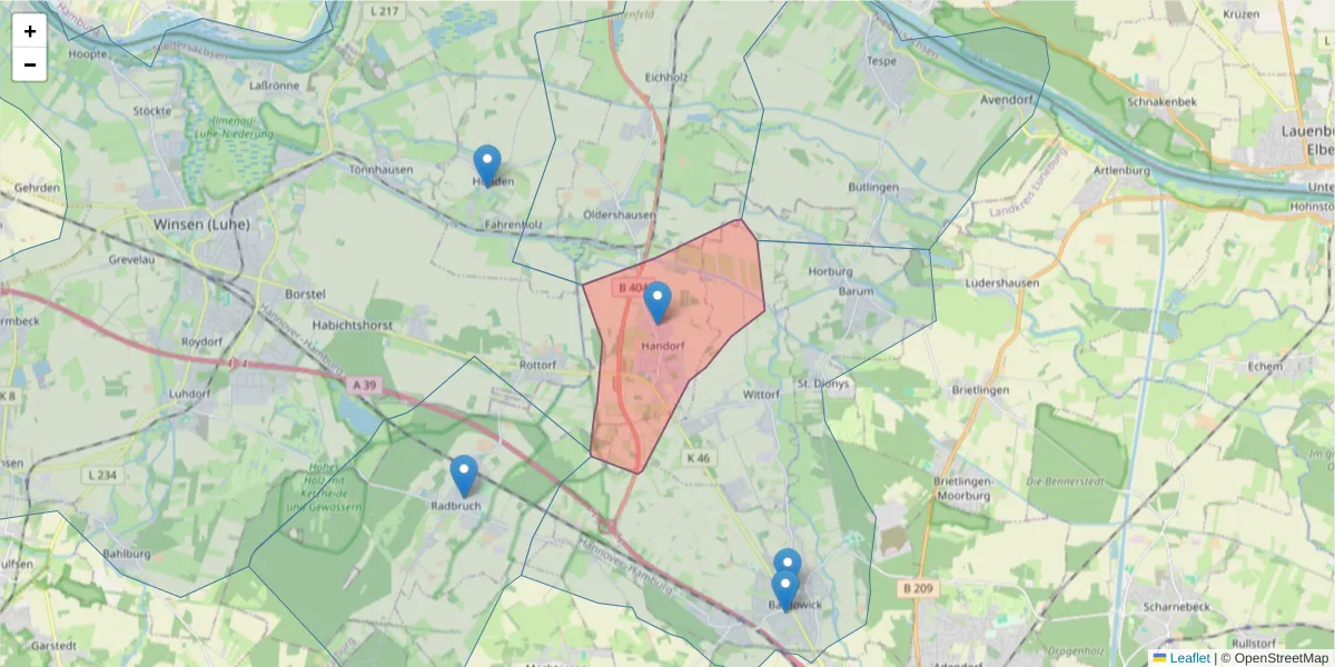 Karte des Postleitzahlen Bereichs  und der umliegenden Postleitzahlen in Deutschland
