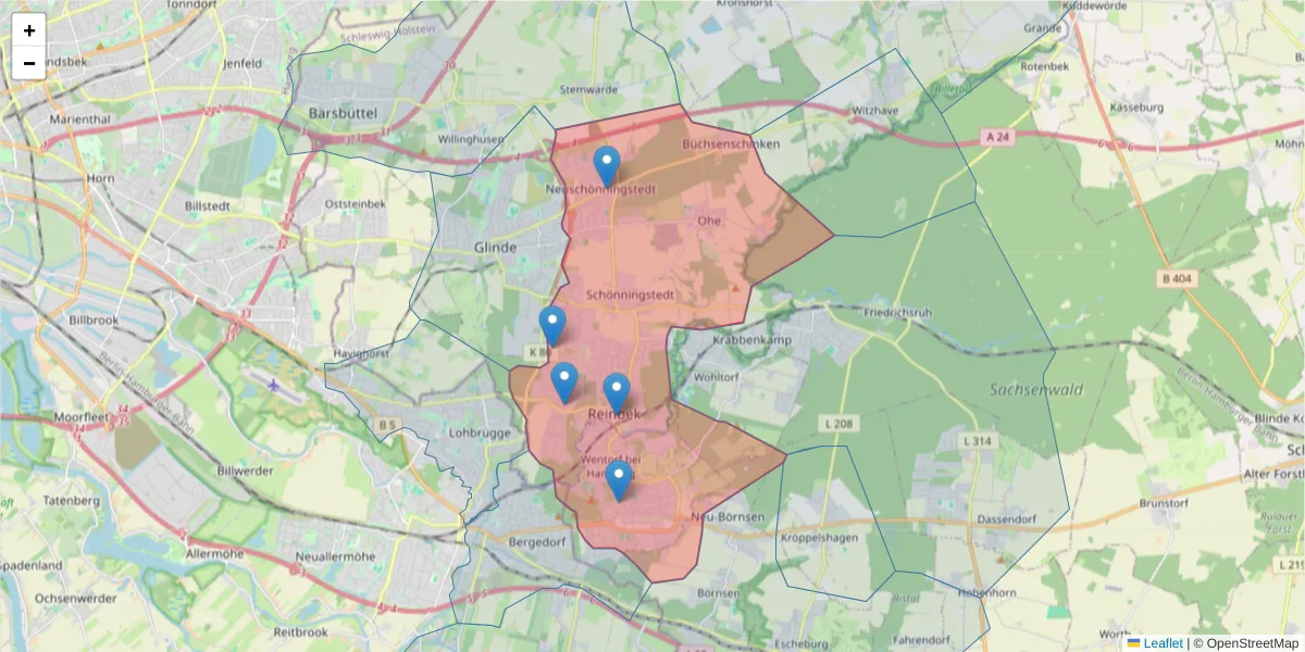 Karte des Postleitzahlen Bereichs  und der umliegenden Postleitzahlen in Deutschland
