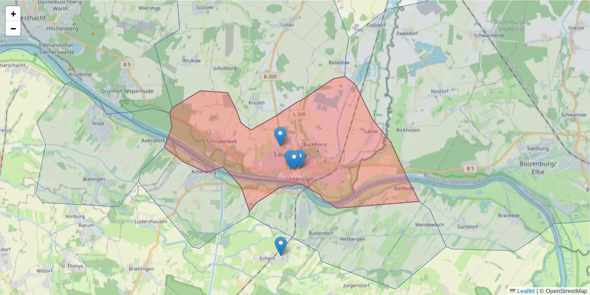 Karte des Postleitzahlen Bereichs  und der umliegenden Postleitzahlen in Deutschland