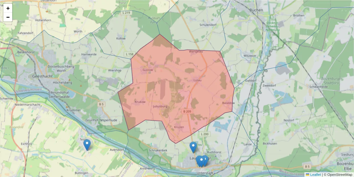 Karte des Postleitzahlen Bereichs  und der umliegenden Postleitzahlen in Deutschland