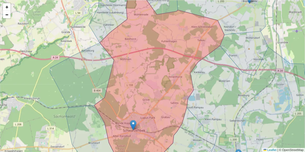 Karte des Postleitzahlen Bereichs  und der umliegenden Postleitzahlen in Deutschland