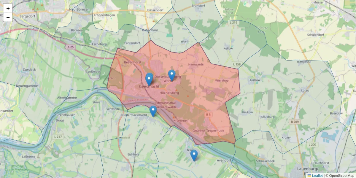 Karte des Postleitzahlen Bereichs  und der umliegenden Postleitzahlen in Deutschland