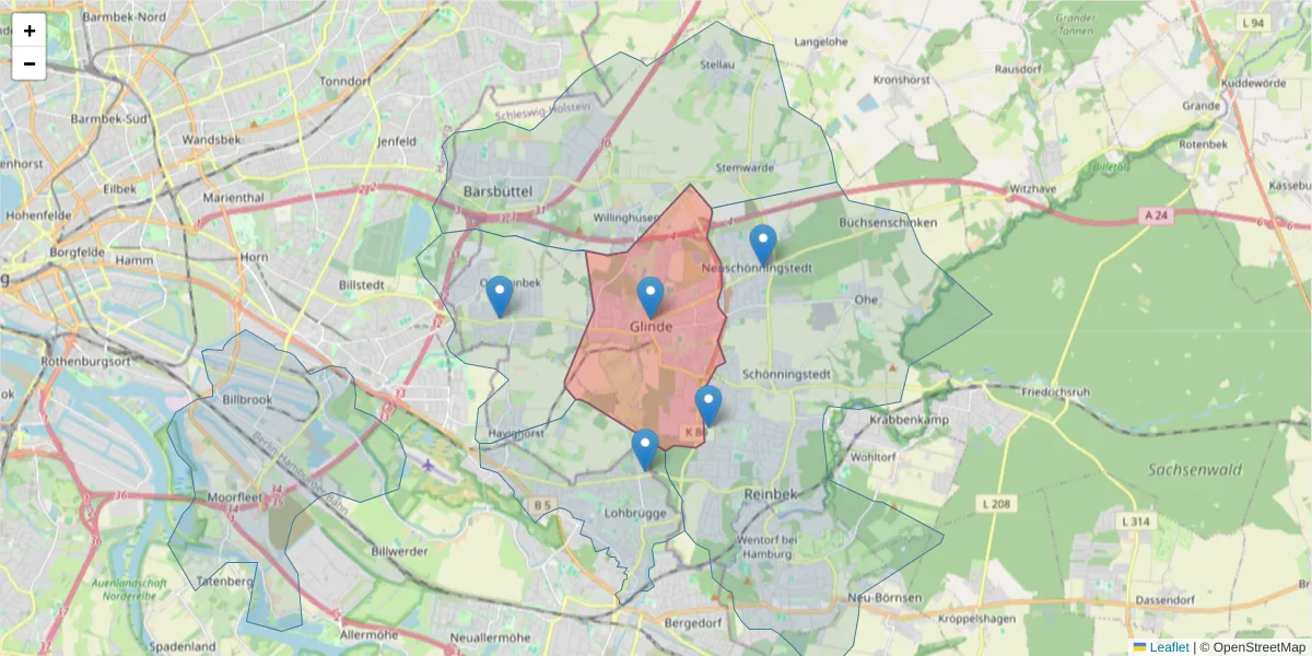 Karte des Postleitzahlen Bereichs  und der umliegenden Postleitzahlen in Deutschland