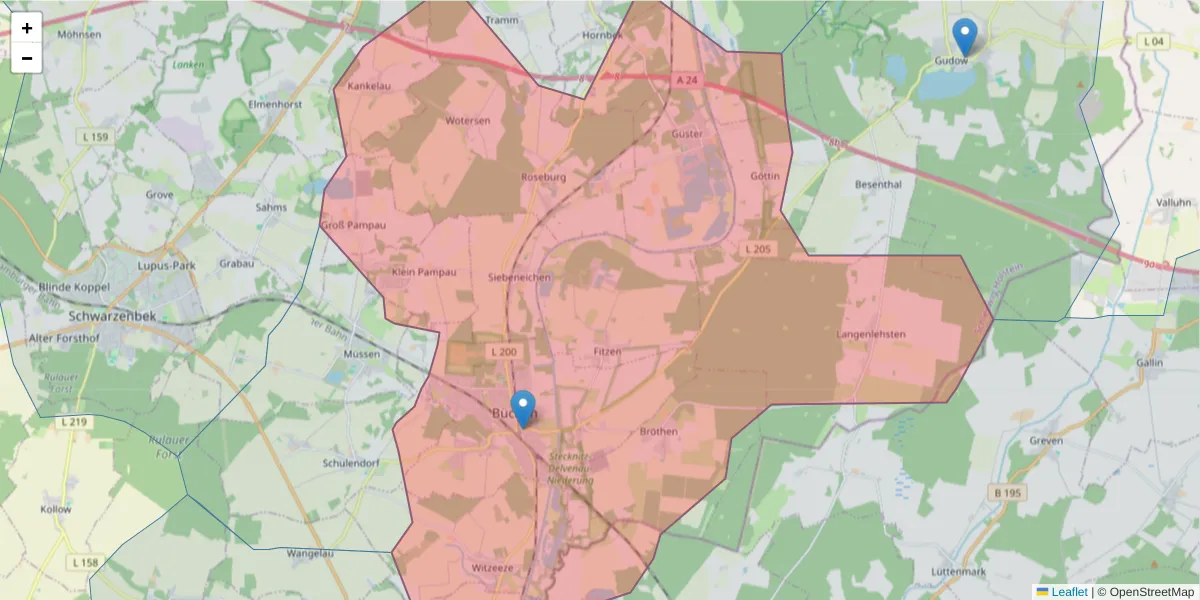 Karte des Postleitzahlen Bereichs  und der umliegenden Postleitzahlen in Deutschland