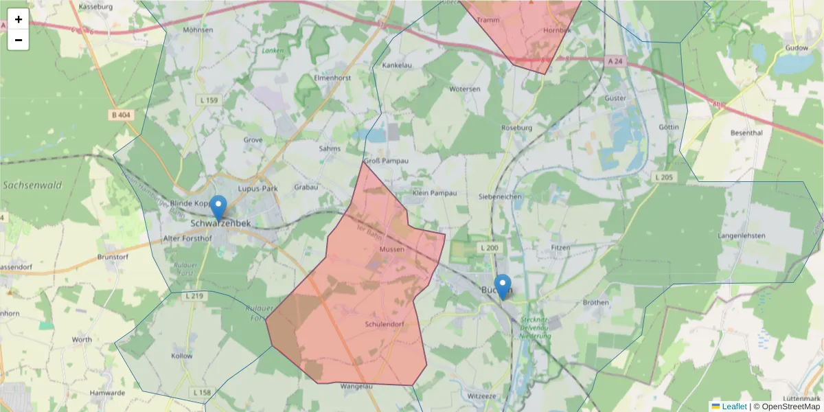 Karte des Postleitzahlen Bereichs  und der umliegenden Postleitzahlen in Deutschland