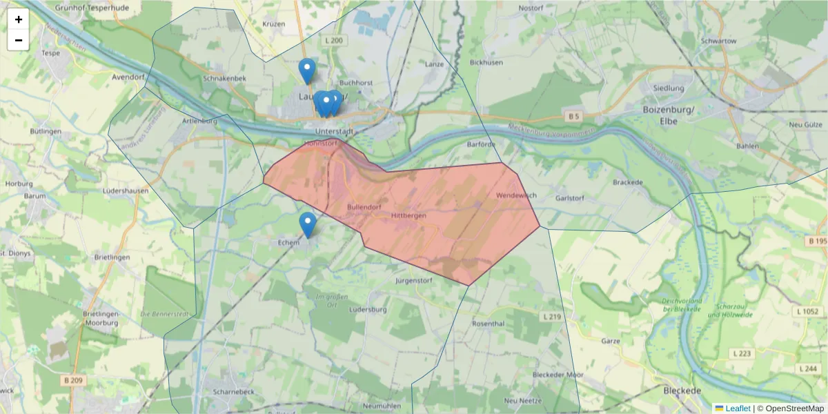 Karte des Postleitzahlen Bereichs  und der umliegenden Postleitzahlen in Deutschland