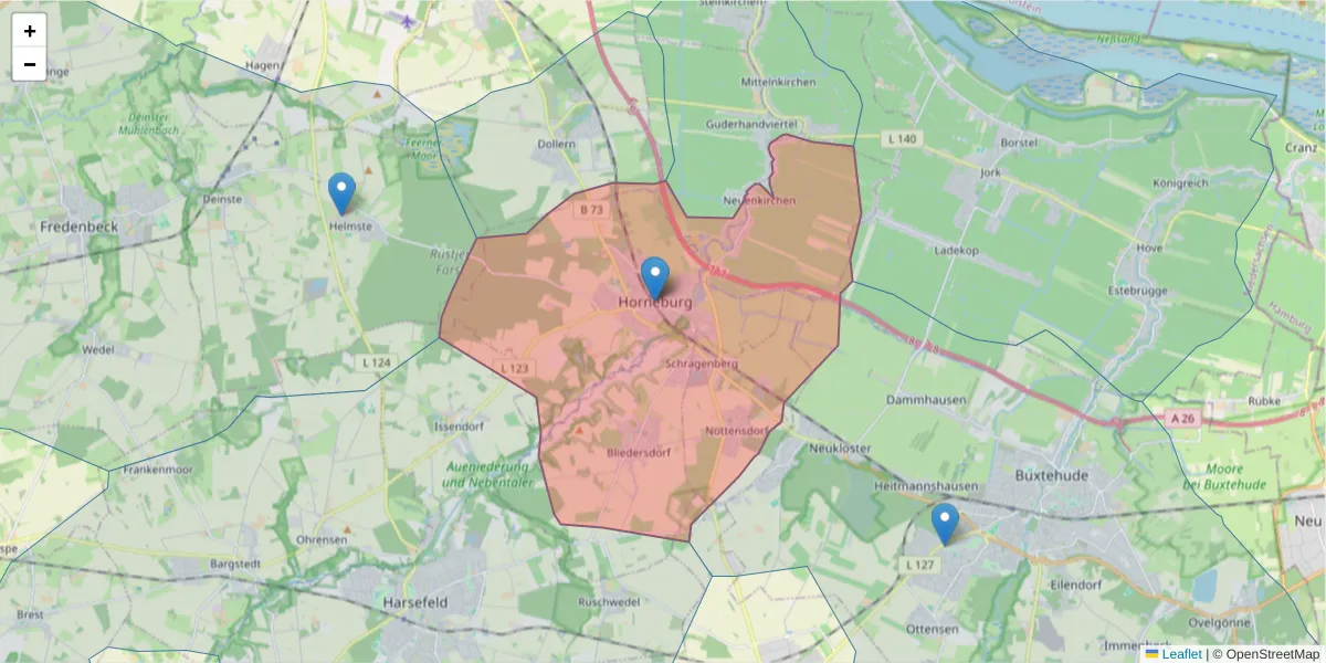 Karte des Postleitzahlen Bereichs  und der umliegenden Postleitzahlen in Deutschland