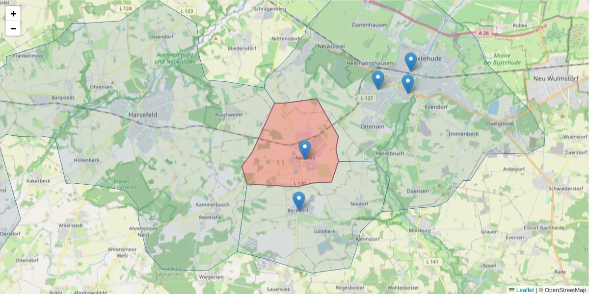 Karte des Postleitzahlen Bereichs  und der umliegenden Postleitzahlen in Deutschland